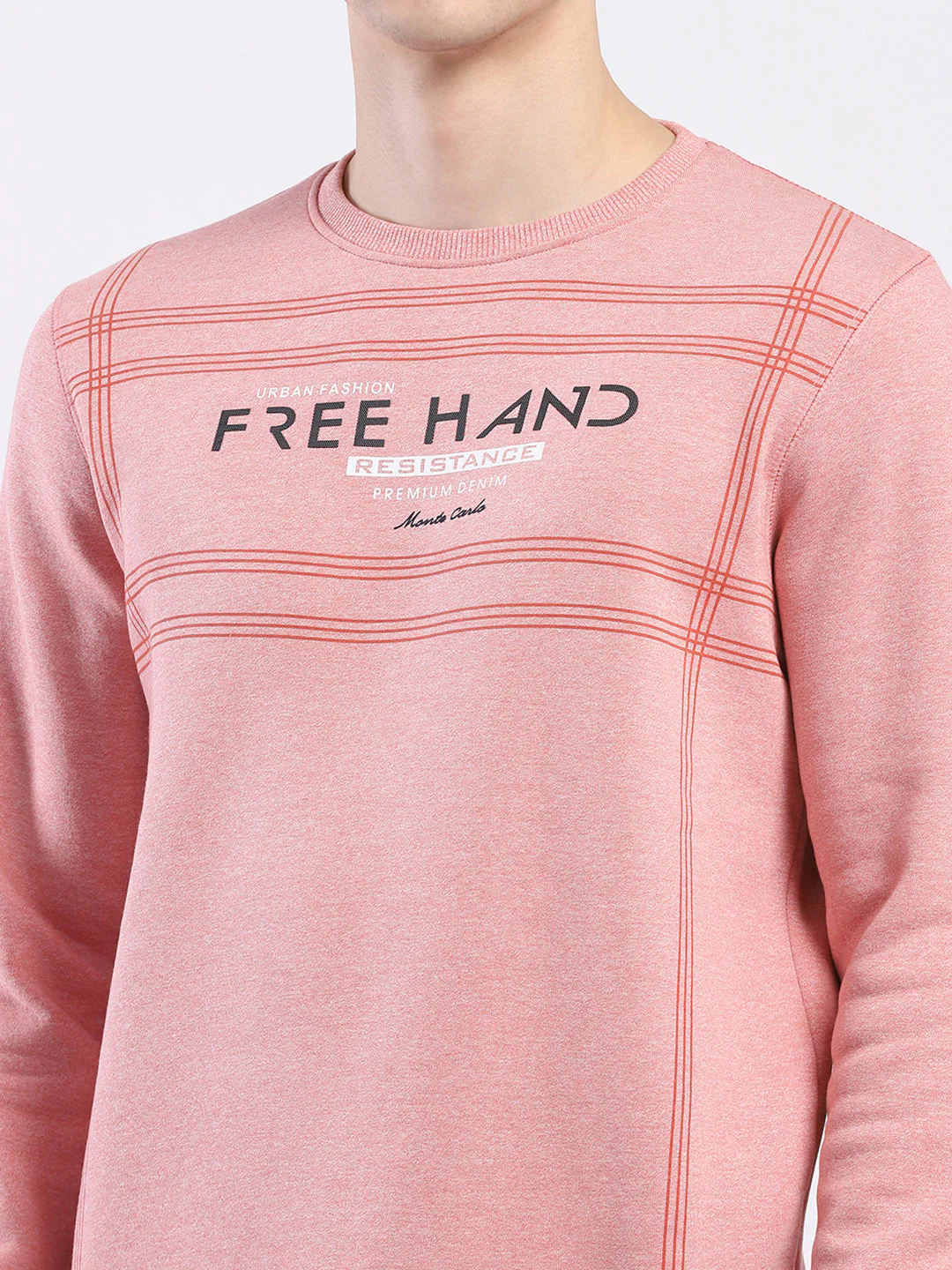Men Pink Printed Round Neck Full Sleeve Sweatshirt - Image 6