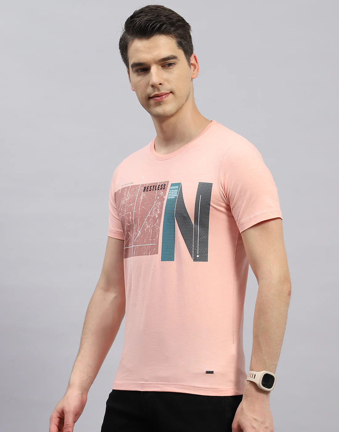 Men Pink Printed Round Neck Half Sleeve T-Shirt - Image 3