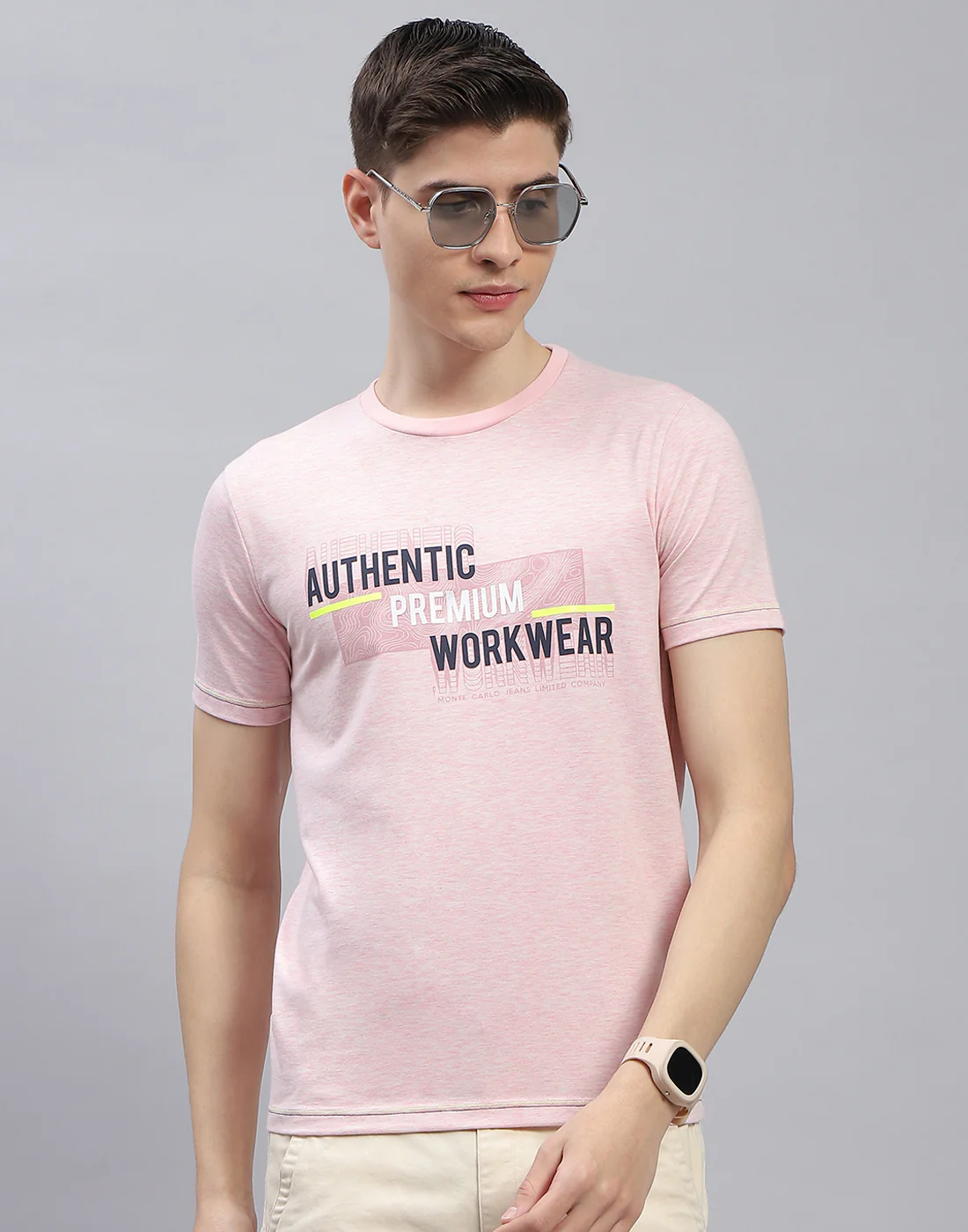 Men Pink Printed Round Neck Half Sleeve T-Shirt - Image 3