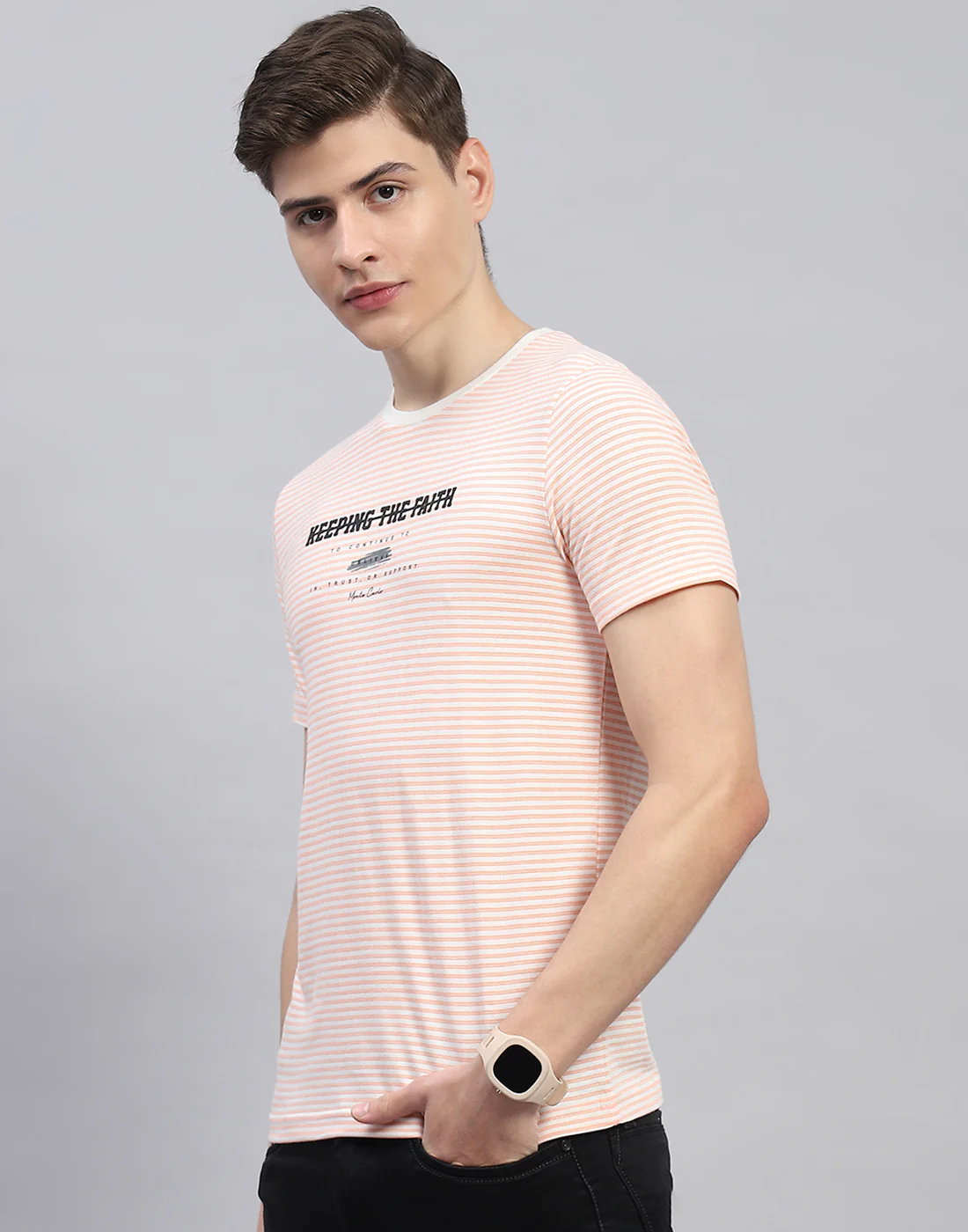 Men Pink Printed Round Neck Half Sleeve T-Shirt - Image 3