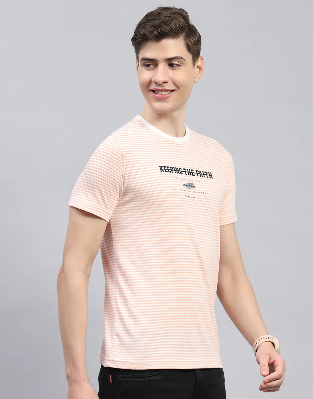 Men Pink Printed Round Neck Half Sleeve T-Shirt - Image 4