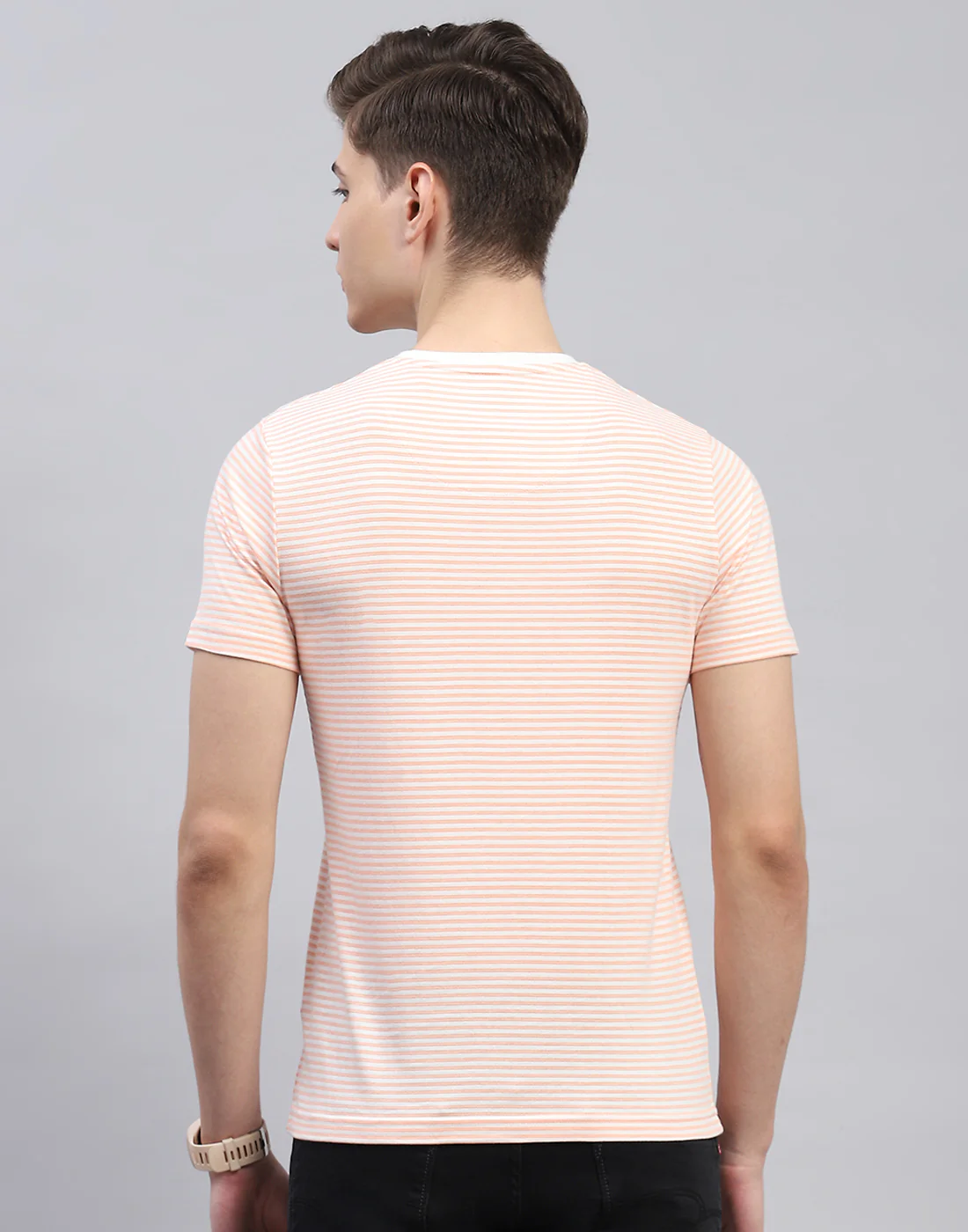 Men Pink Printed Round Neck Half Sleeve T-Shirt - Image 5