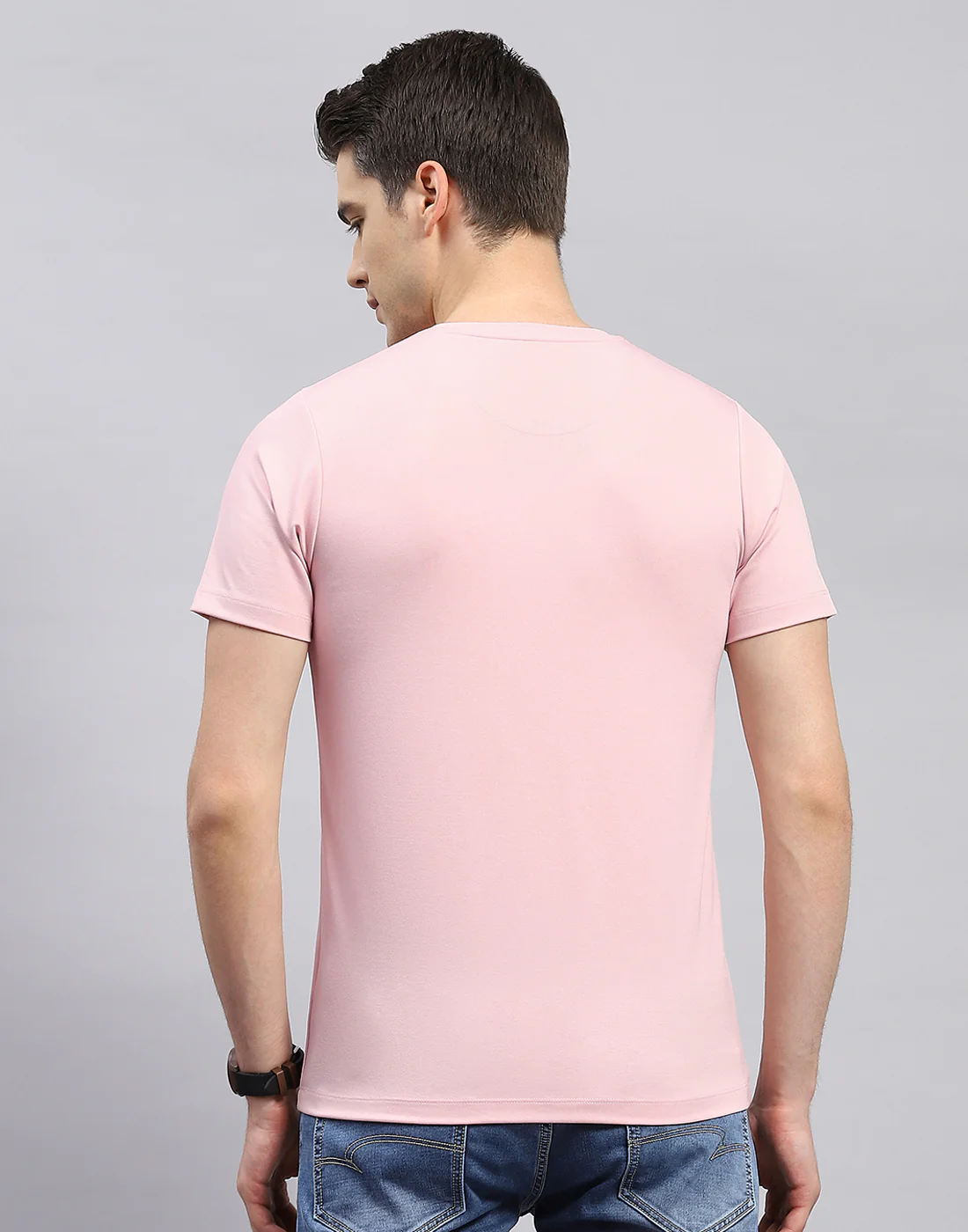 Men Pink Printed Round Neck Half Sleeve T-Shirt - Image 5