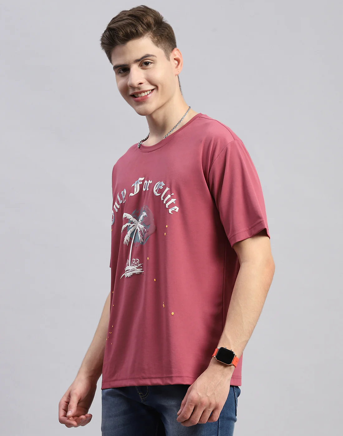 Men Pink Printed Round Neck Half Sleeve T-Shirt - Image 3
