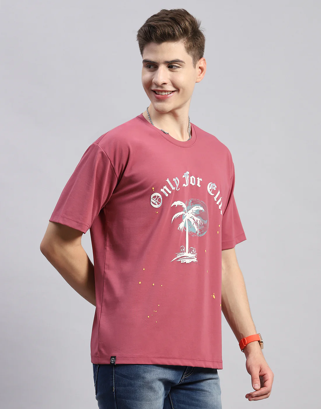 Men Pink Printed Round Neck Half Sleeve T-Shirt - Image 4