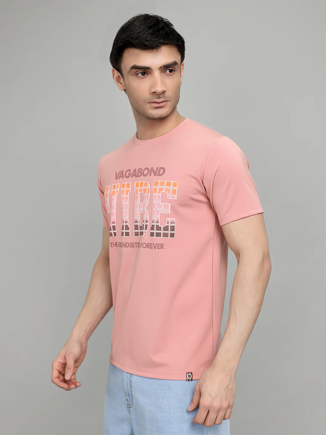 Men Pink Printed Round Neck Half Sleeve T-Shirt - Image 2