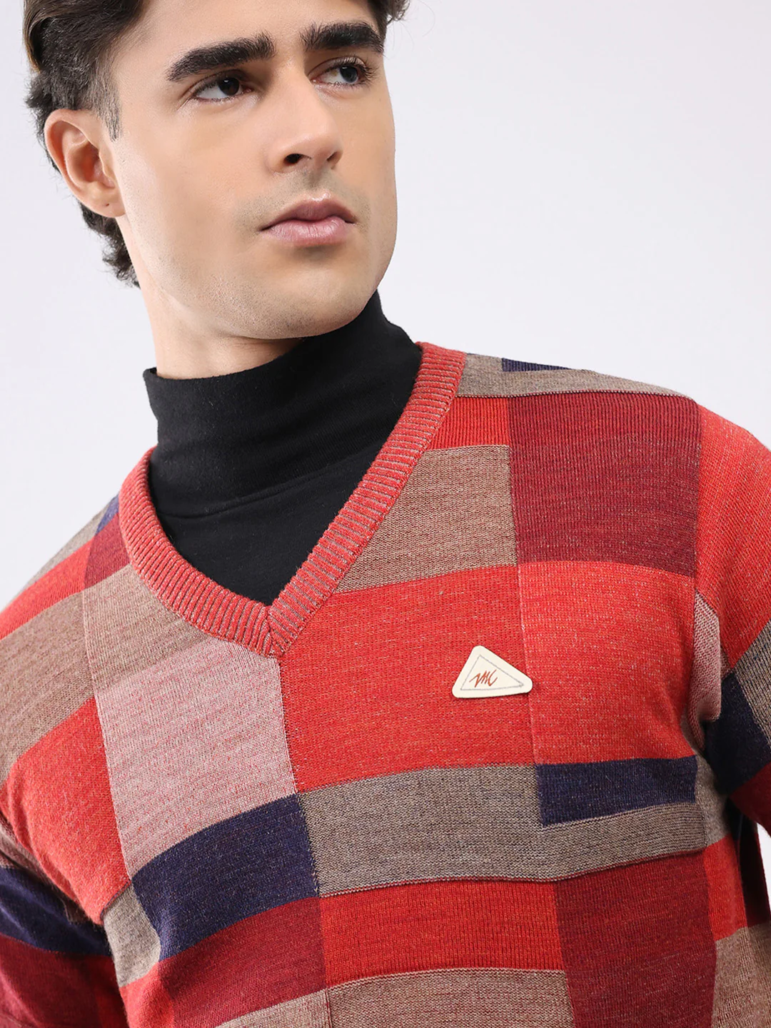 Men Pink Printed V Neck Full Sleeve Pullover - Image 6