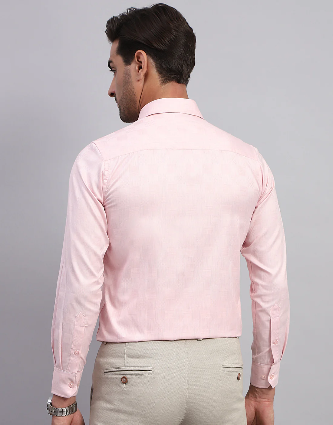 Men Pink Self Design Collar Full Sleeve Shirt - Image 5