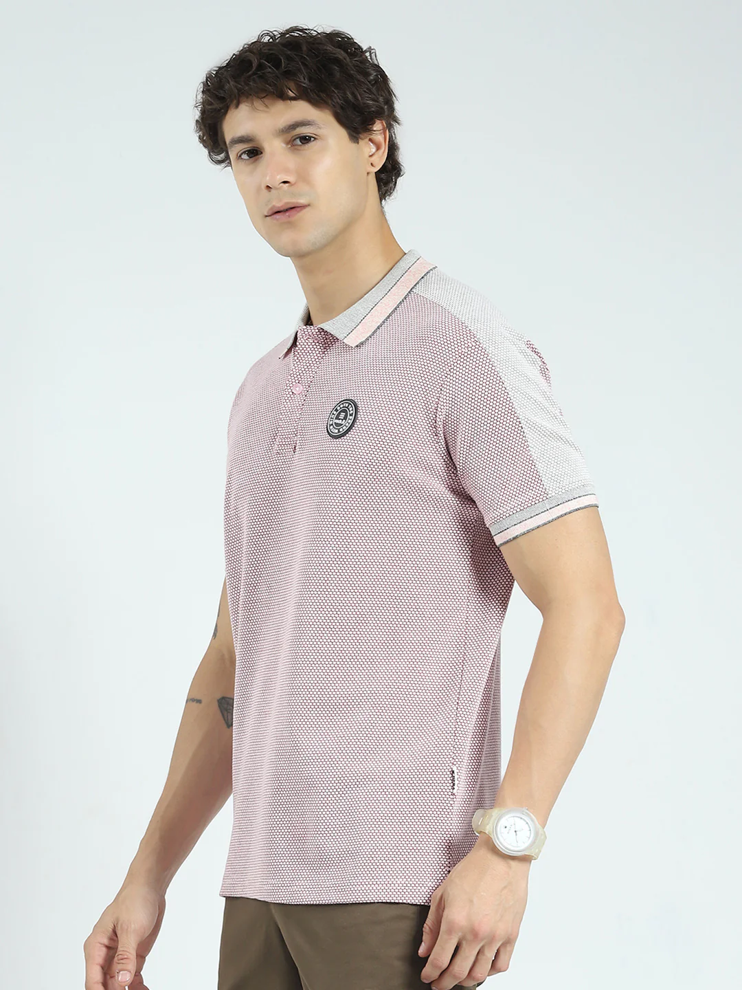 Rock.it Men Pink Self Design Collar Half Sleeve T-Shirt - Image 3
