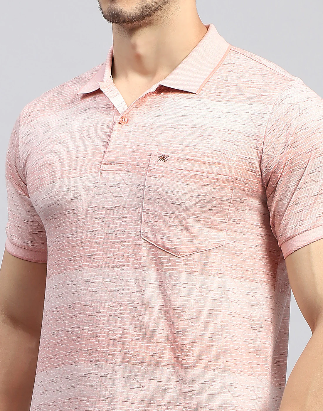 Men Pink Self Design Polo Collar Half Sleeve T-Shirt - Image 7