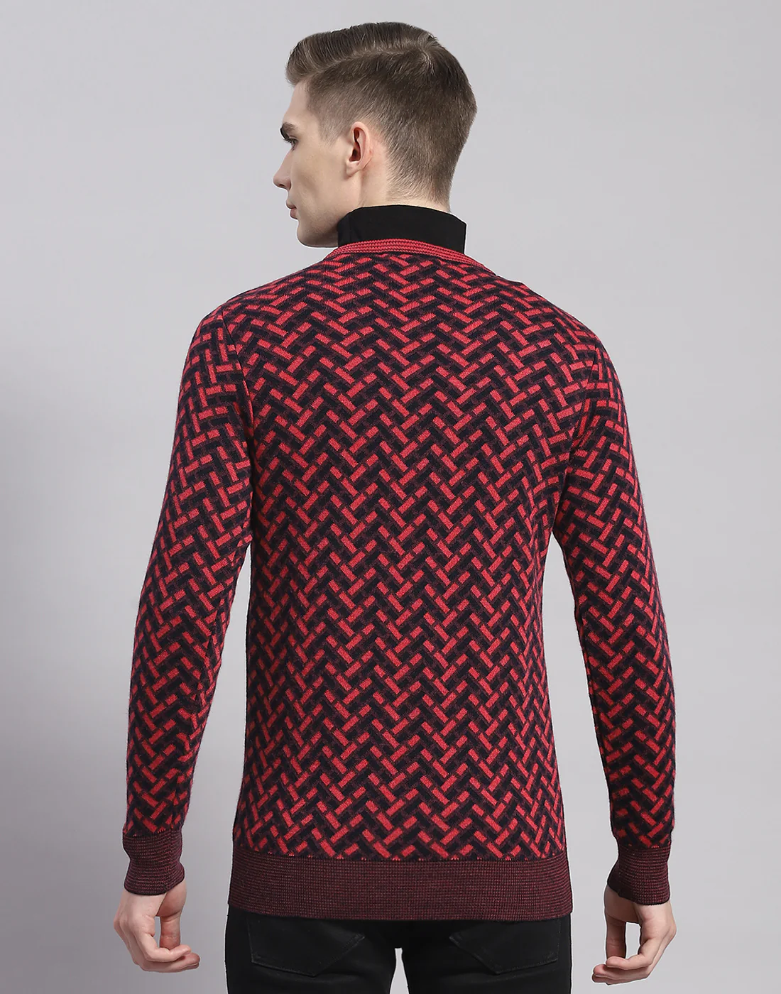 Men Pink Self Design V Neck Full Sleeve Pullover - Image 5