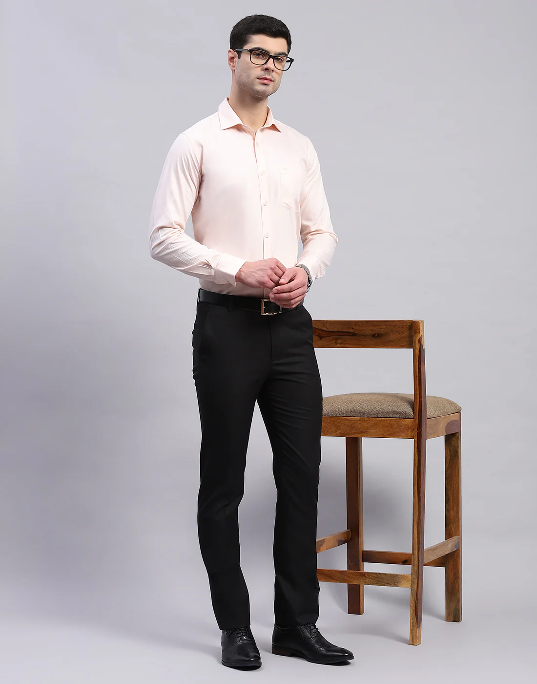 Men Pink Solid Collar Full Sleeve Shirt - Image 2