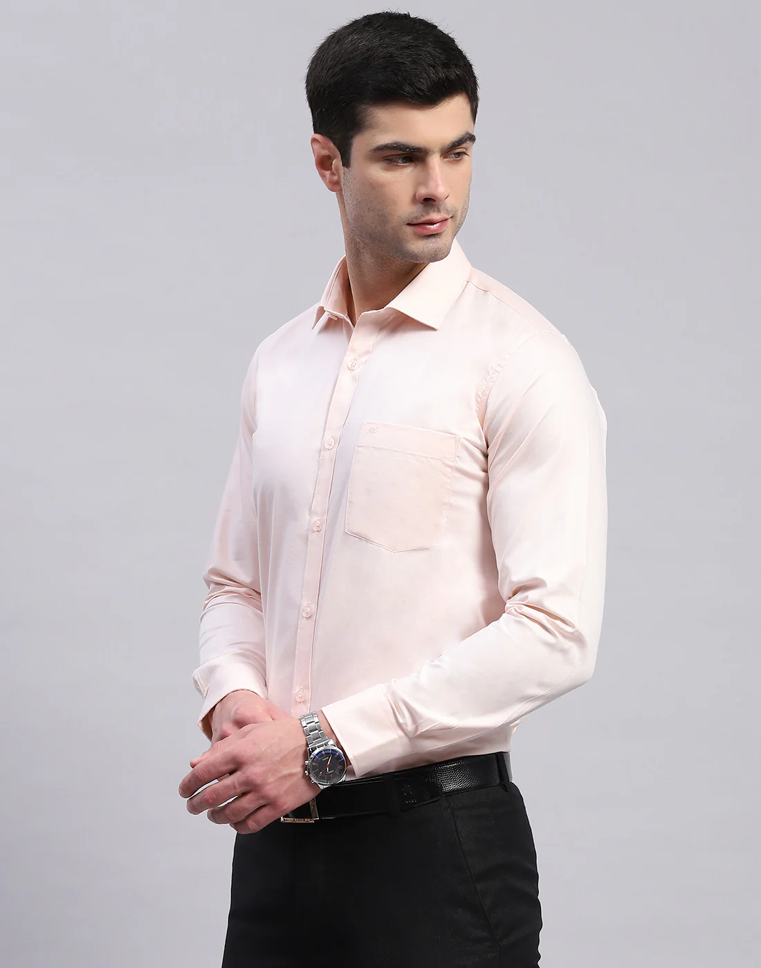 Men Pink Solid Collar Full Sleeve Shirt - Image 3