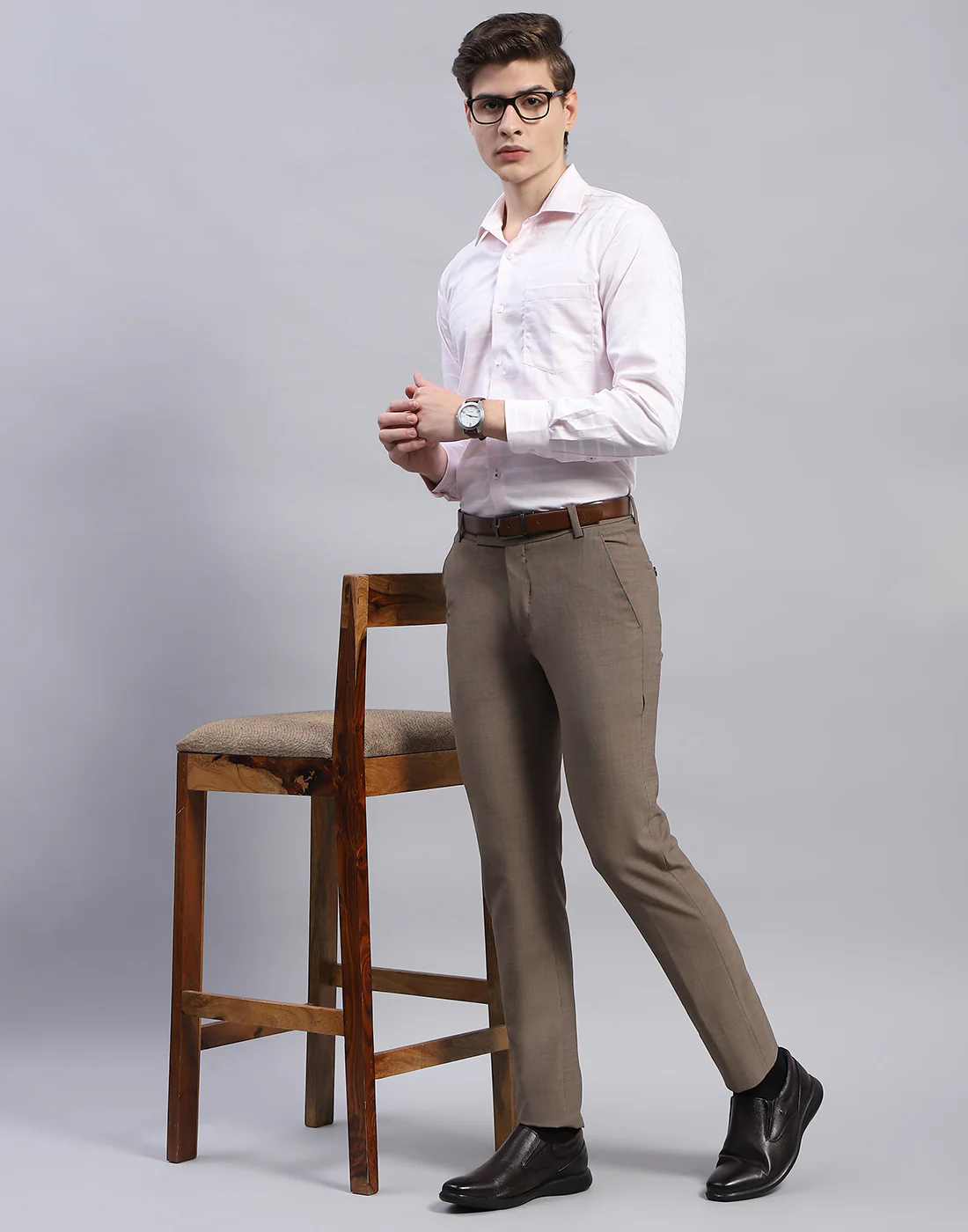 Men Pink Solid Collar Full Sleeve Shirt - Image 2