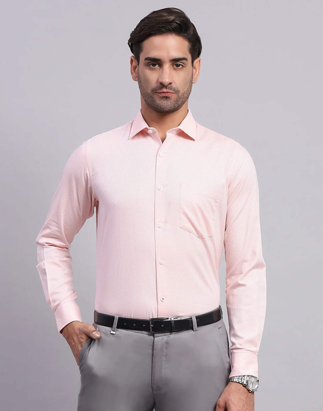 Men Pink Solid Collar Full Sleeve Shirt - Image 2