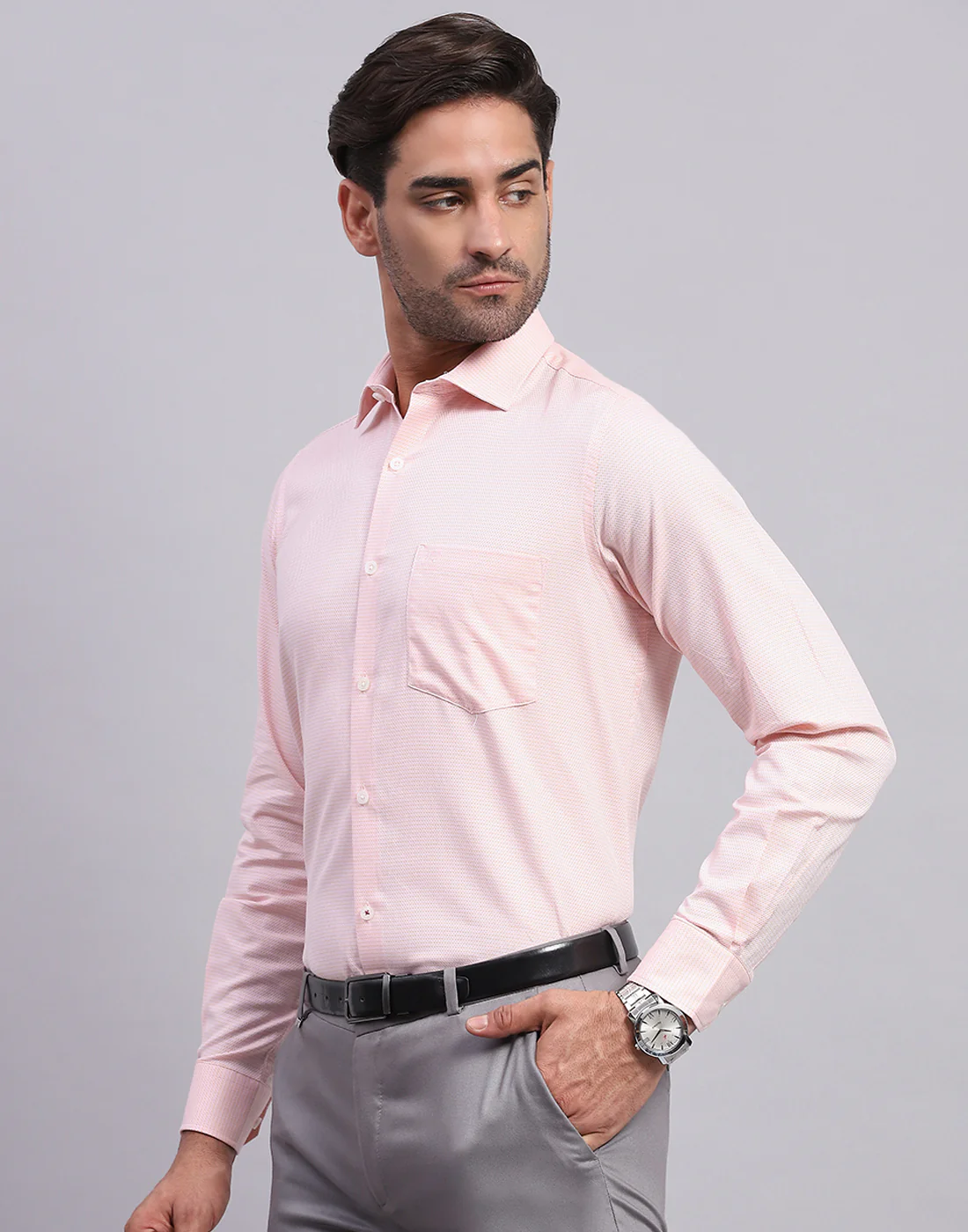 Men Pink Solid Collar Full Sleeve Shirt - Image 3