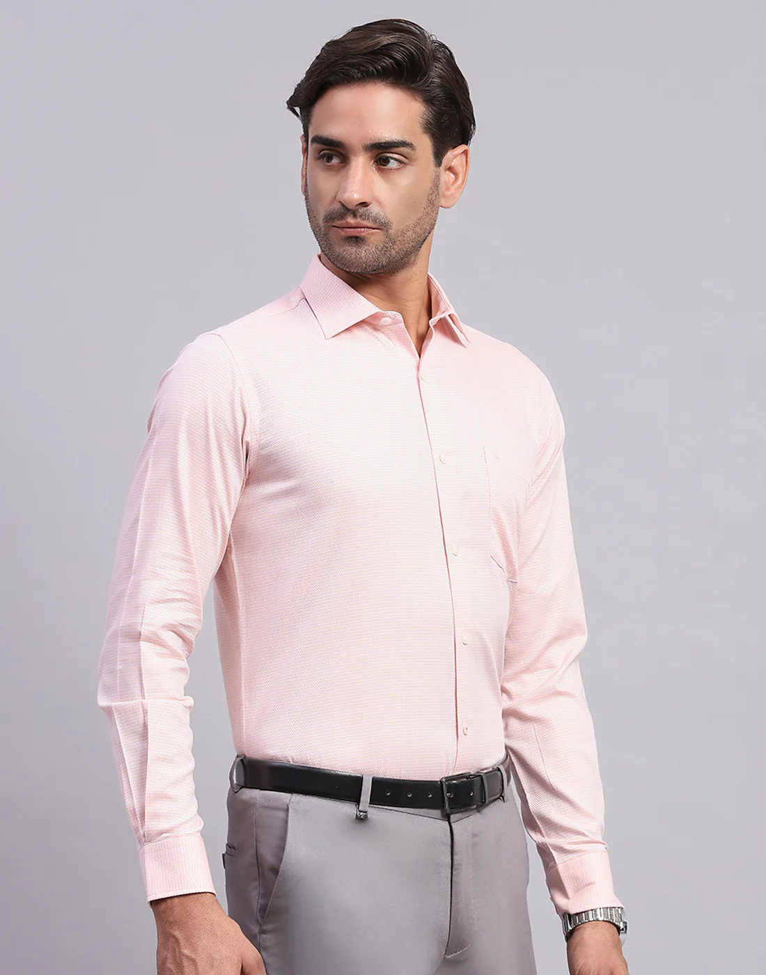 Men Pink Solid Collar Full Sleeve Shirt - Image 4