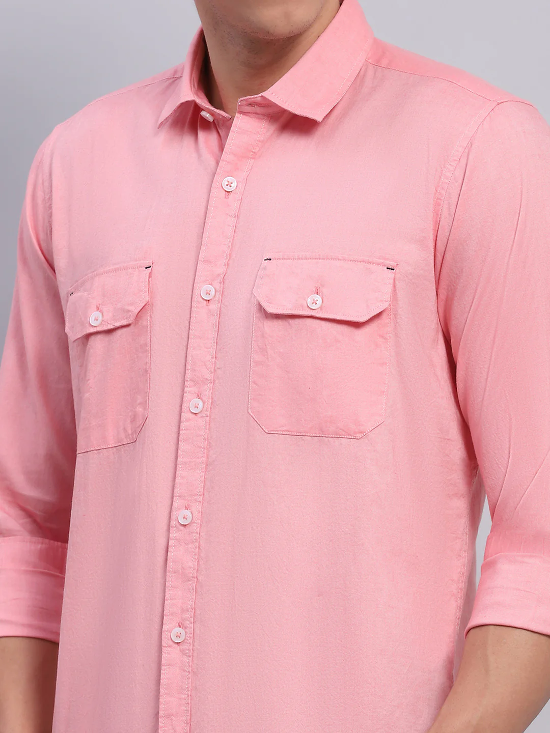 Men Pink Solid Collar Full Sleeve Shirt - Image 6