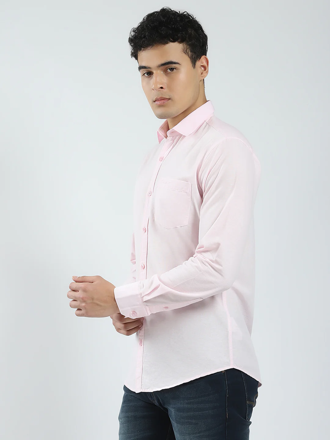 Rock.it Men Pink Solid Collar Full Sleeve Shirt - Image 3