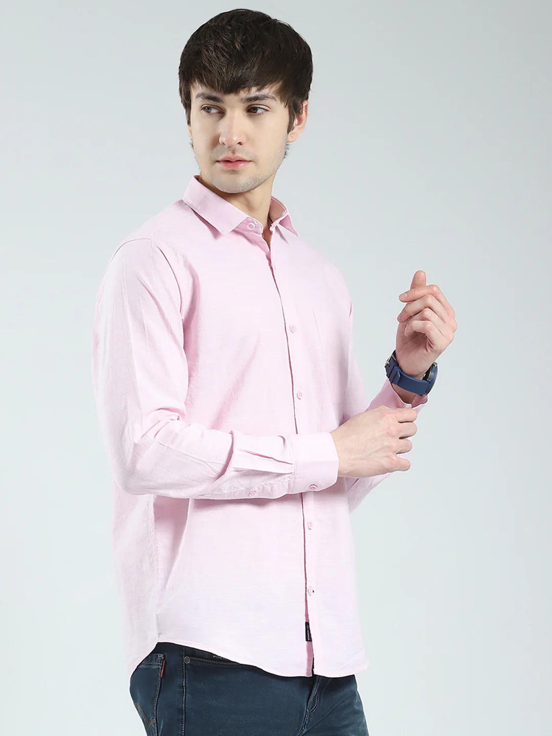 Men Pink Solid Collar Full Sleeve Shirt - Image 4