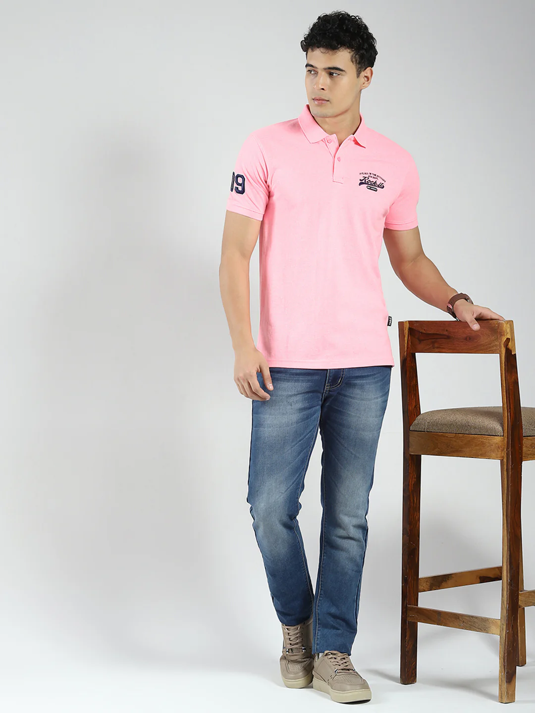 Rock.it Men Pink Solid Collar Half Sleeve T-Shirt - Image 2
