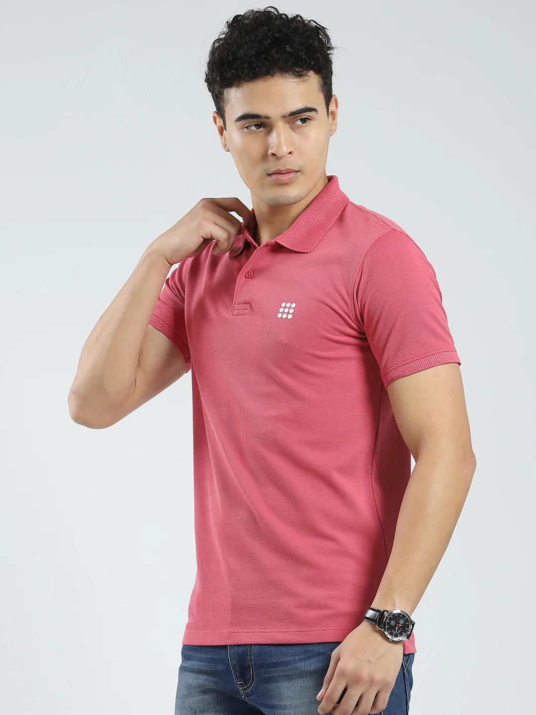Rock.it Men Pink Solid Collar Half Sleeve T-Shirt - Image 3