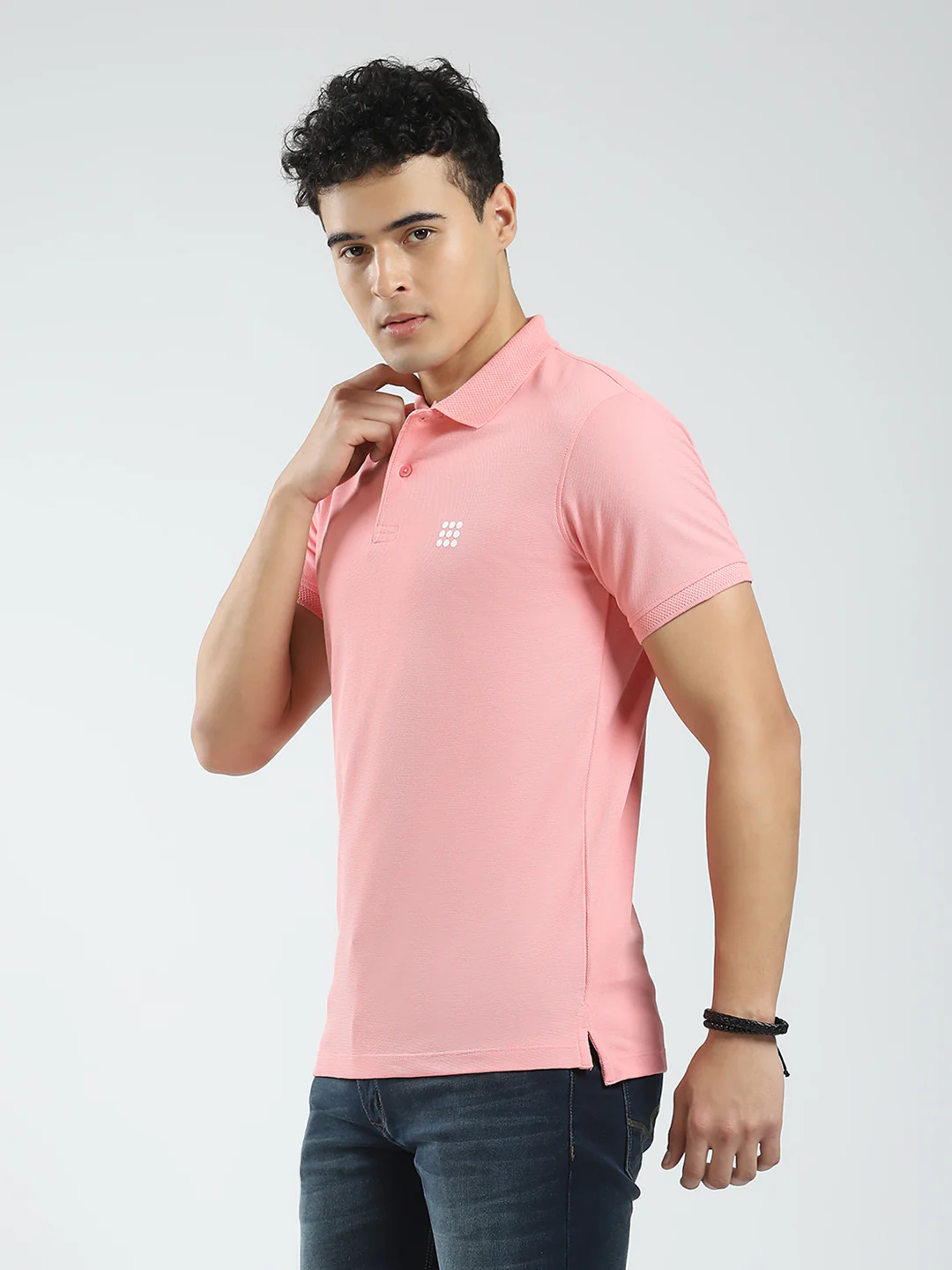 Rock.it Men Pink Solid Collar Half Sleeve T-Shirt - Image 3