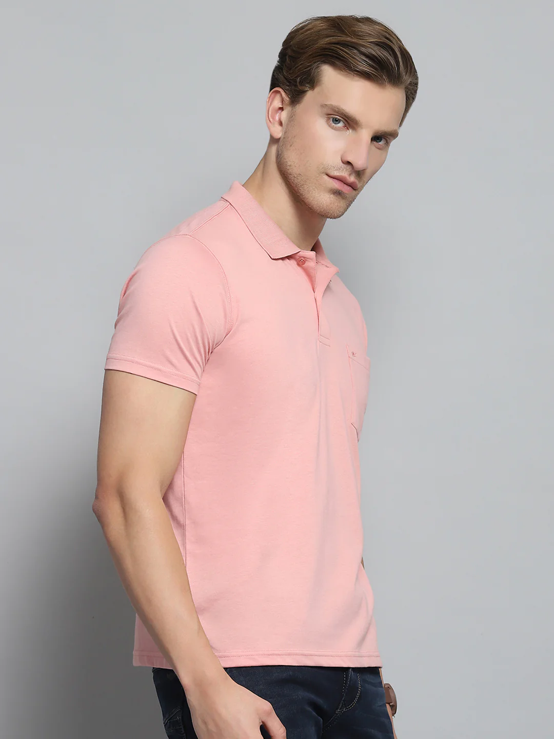 Men Pink Solid Collar Half Sleeve T-Shirt - Image 4