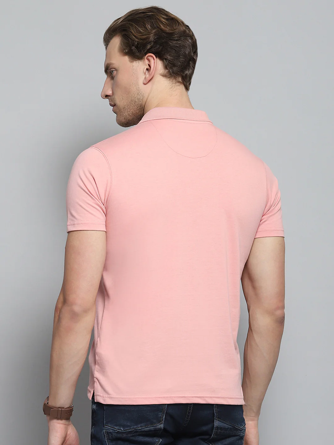 Men Pink Solid Collar Half Sleeve T-Shirt - Image 5