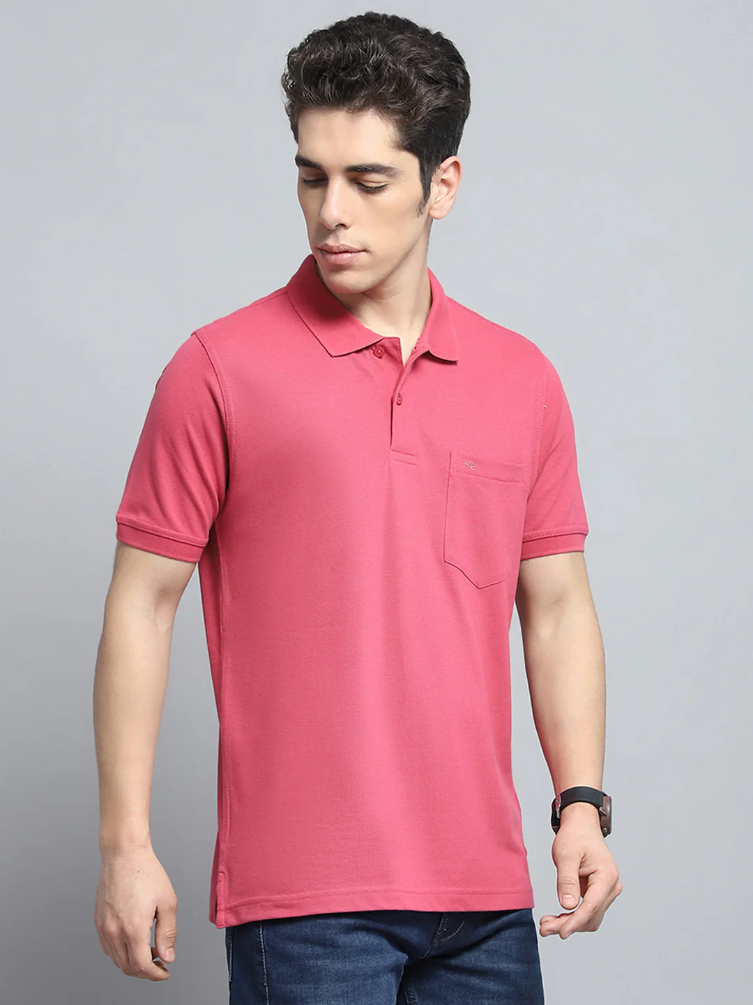 Men Pink Solid Collar Half Sleeve T-Shirt - Image 4