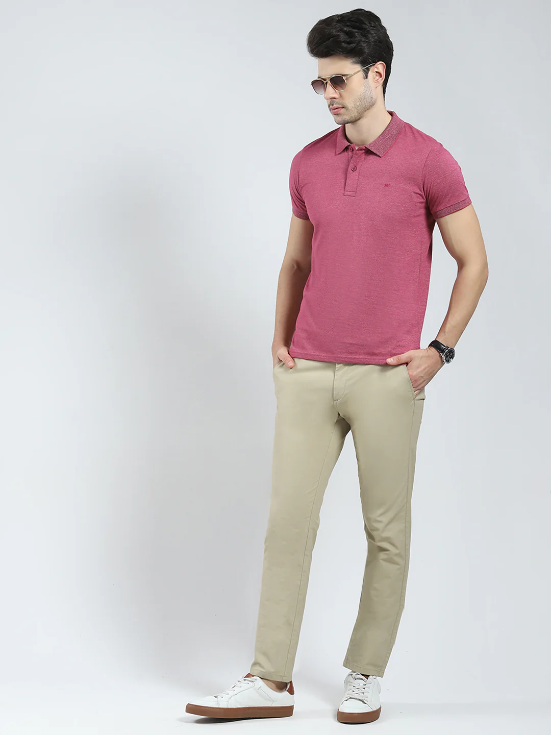 Men Pink Solid Collar Half Sleeve T-Shirt - Image 2