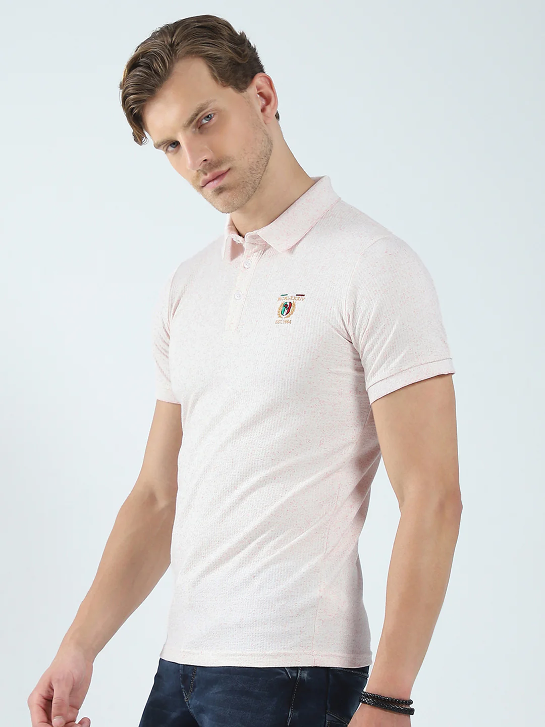 Men Pink Solid Collar Half Sleeve T-Shirt - Image 3