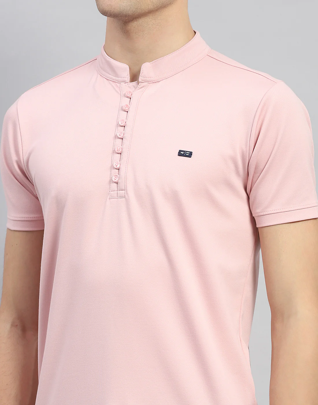 Men Pink Solid  Mandarin Neck Half Sleeve T-Shirt - Image 7