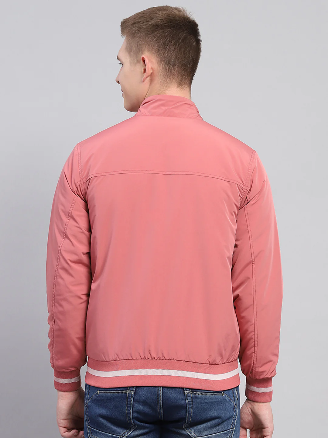 Men Pink Solid Mock Neck Full Sleeve Jacket - Image 5