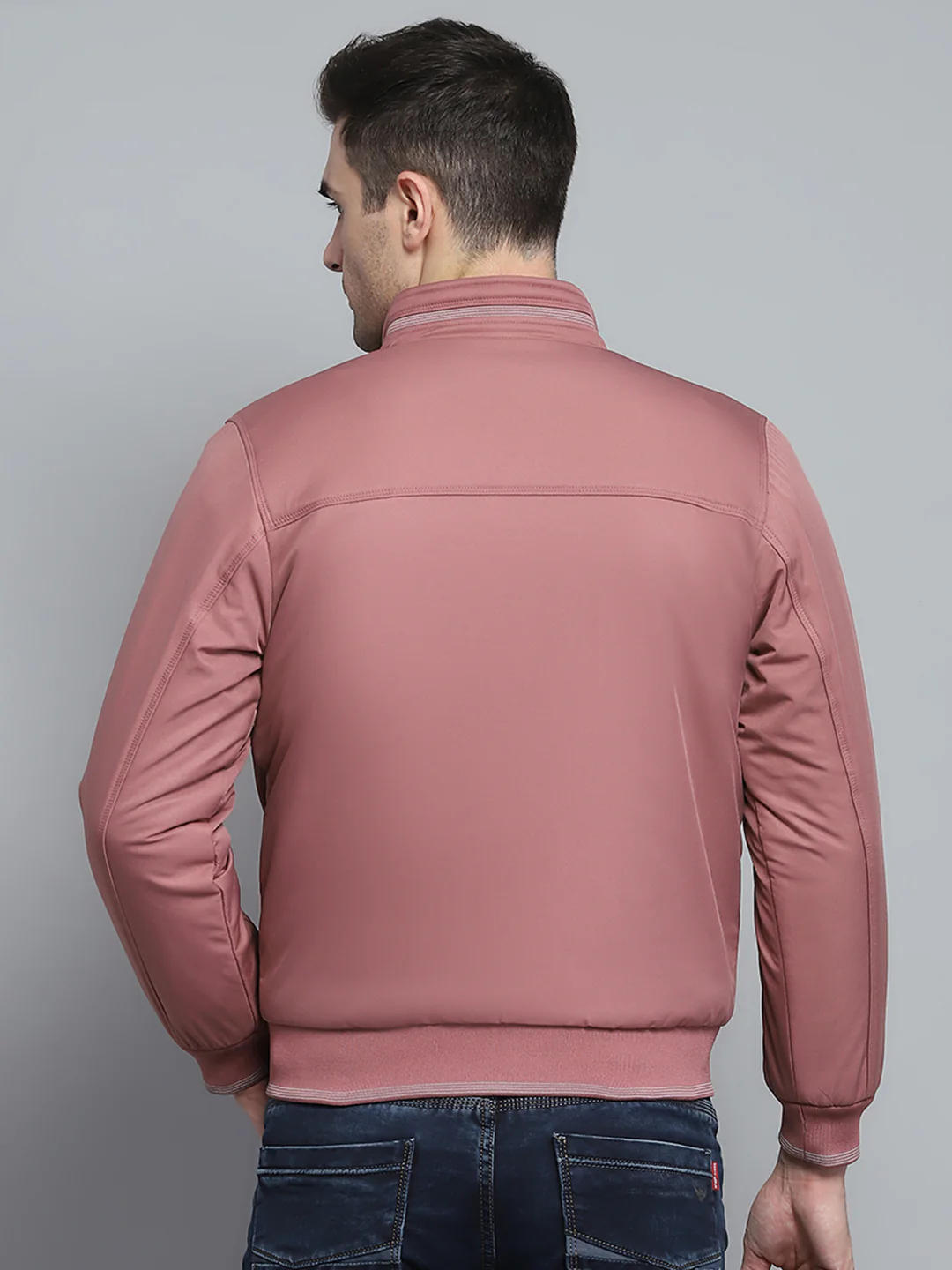 Men Pink Solid Mock Neck Full Sleeve Jacket - Image 8