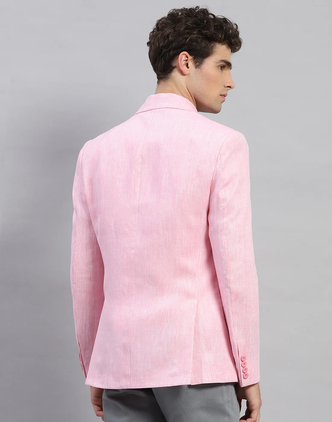 Men Pink Solid Notch Lapel Collar Full Sleeve Blazer - Image 5