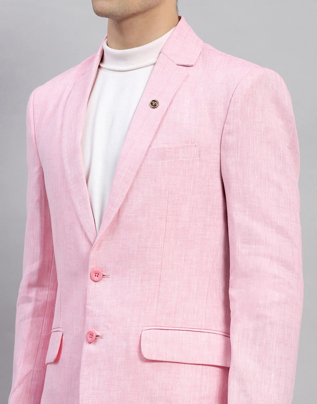 Men Pink Solid Notch Lapel Collar Full Sleeve Blazer - Image 6