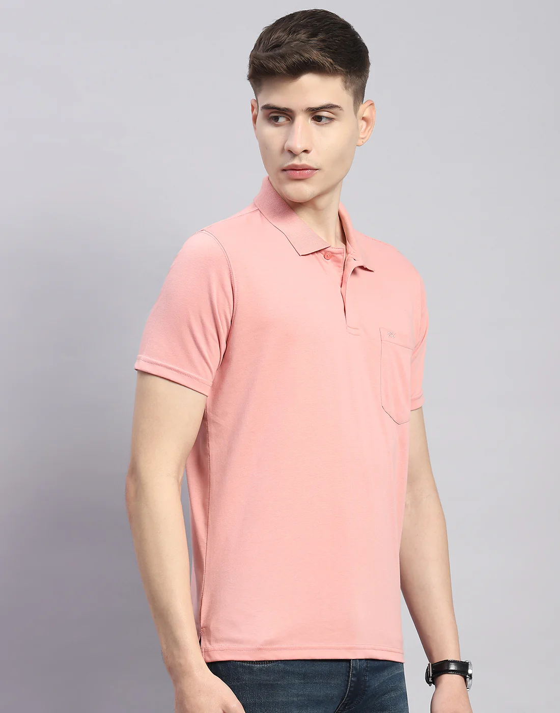 Men Pink Solid Polo Collar Half Sleeve T-Shirt - Image 4