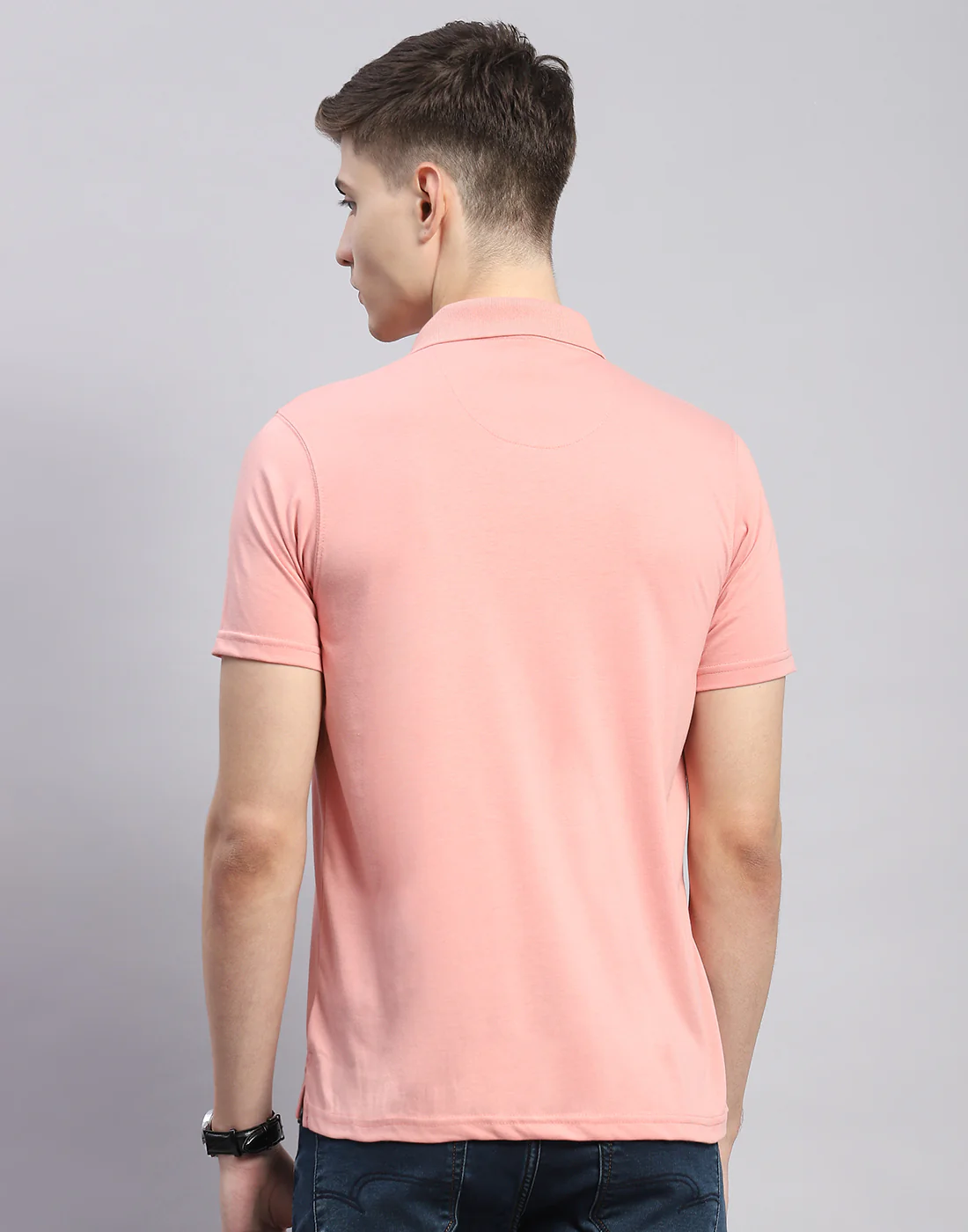 Men Pink Solid Polo Collar Half Sleeve T-Shirt - Image 5