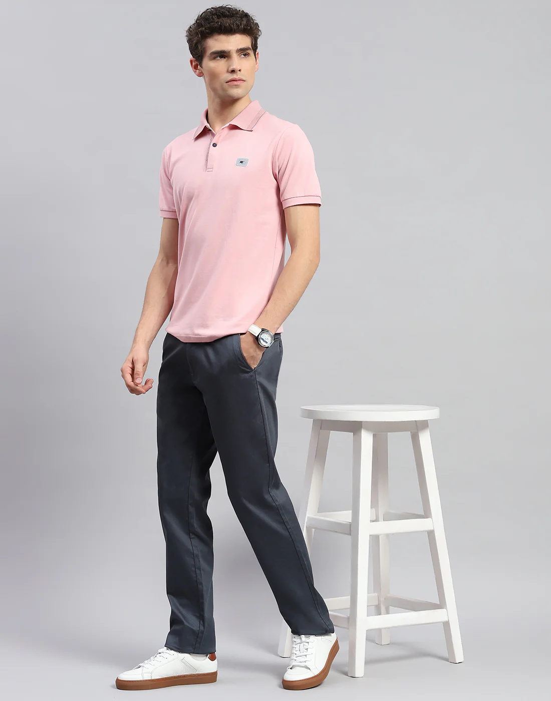 Men Pink Solid Polo Collar Half Sleeve T-Shirt - Image 2