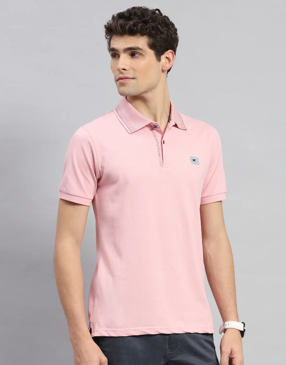 Men Pink Solid Polo Collar Half Sleeve T-Shirt - Image 4