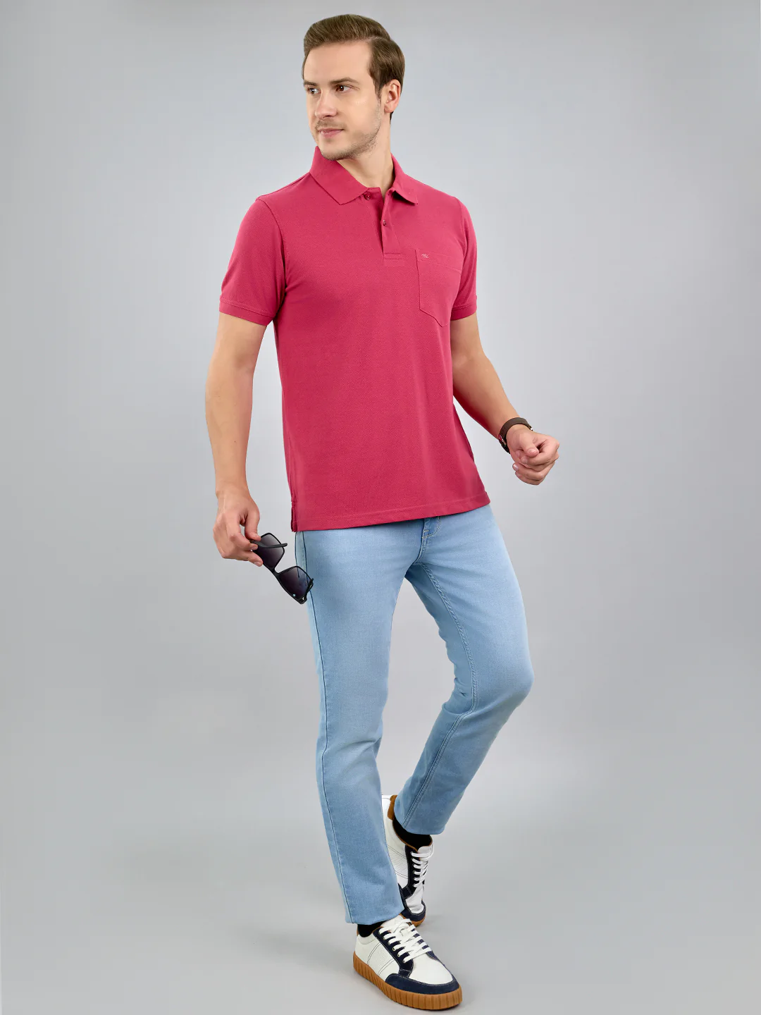 Men Pink Solid Polo Collar Half Sleeve T-Shirt - Image 6