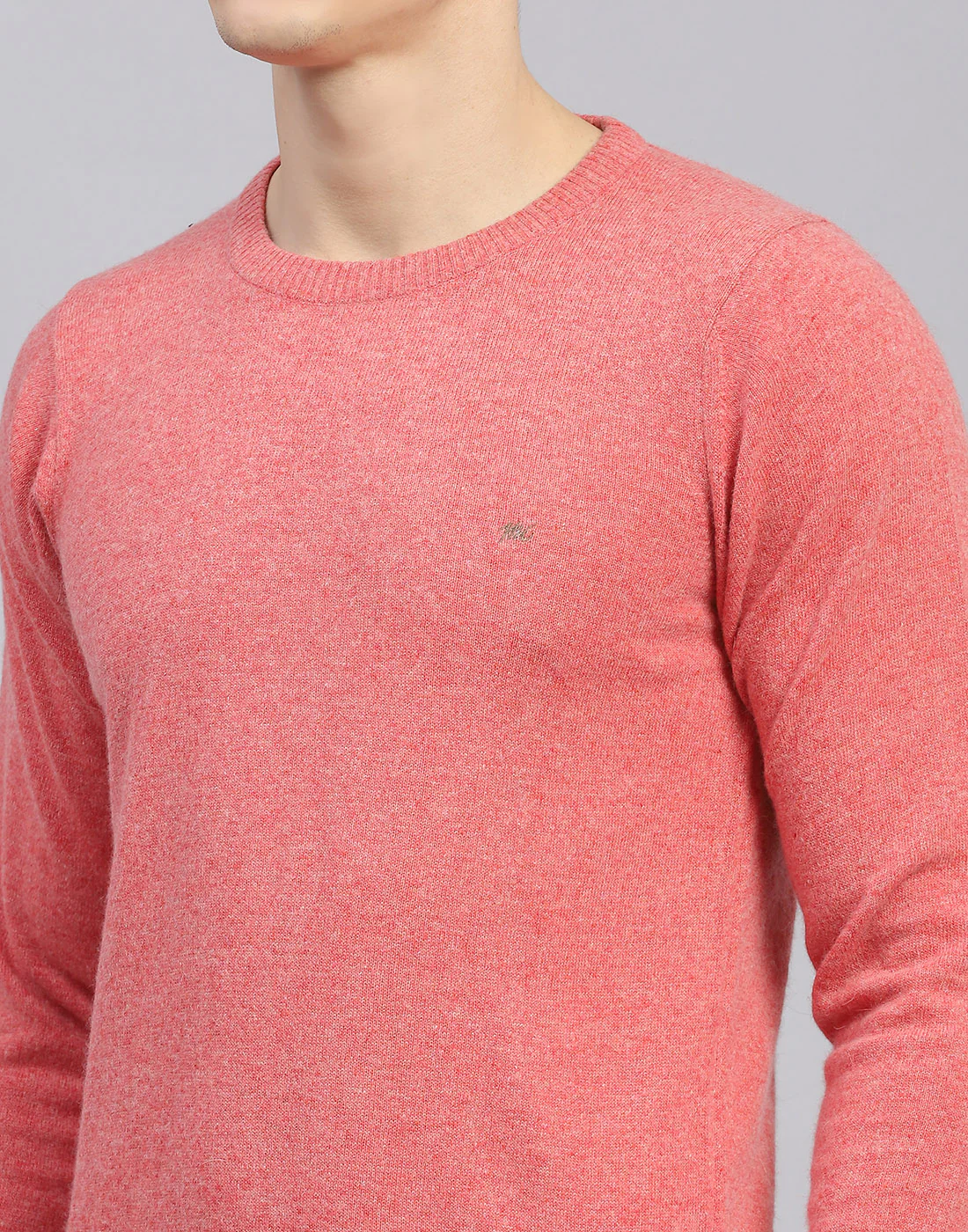 Men Pink Solid Round Neck Full Sleeve Pullover - Image 7