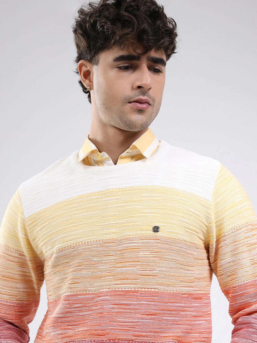 Men Pink Solid Round Neck Full Sleeve Pullover - Image 7