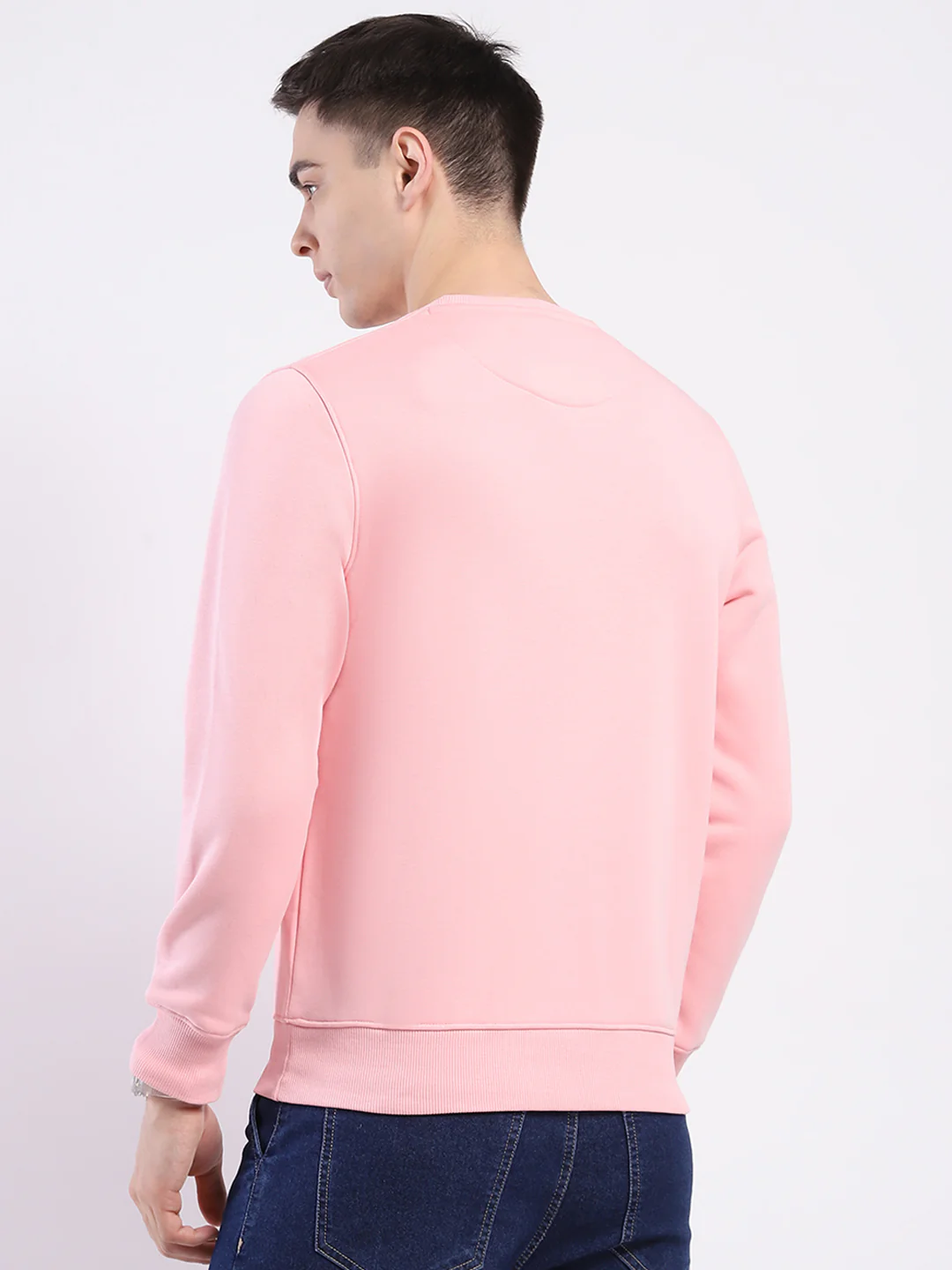 Men Pink Solid Round Neck Full Sleeve Sweatshirt - Image 5
