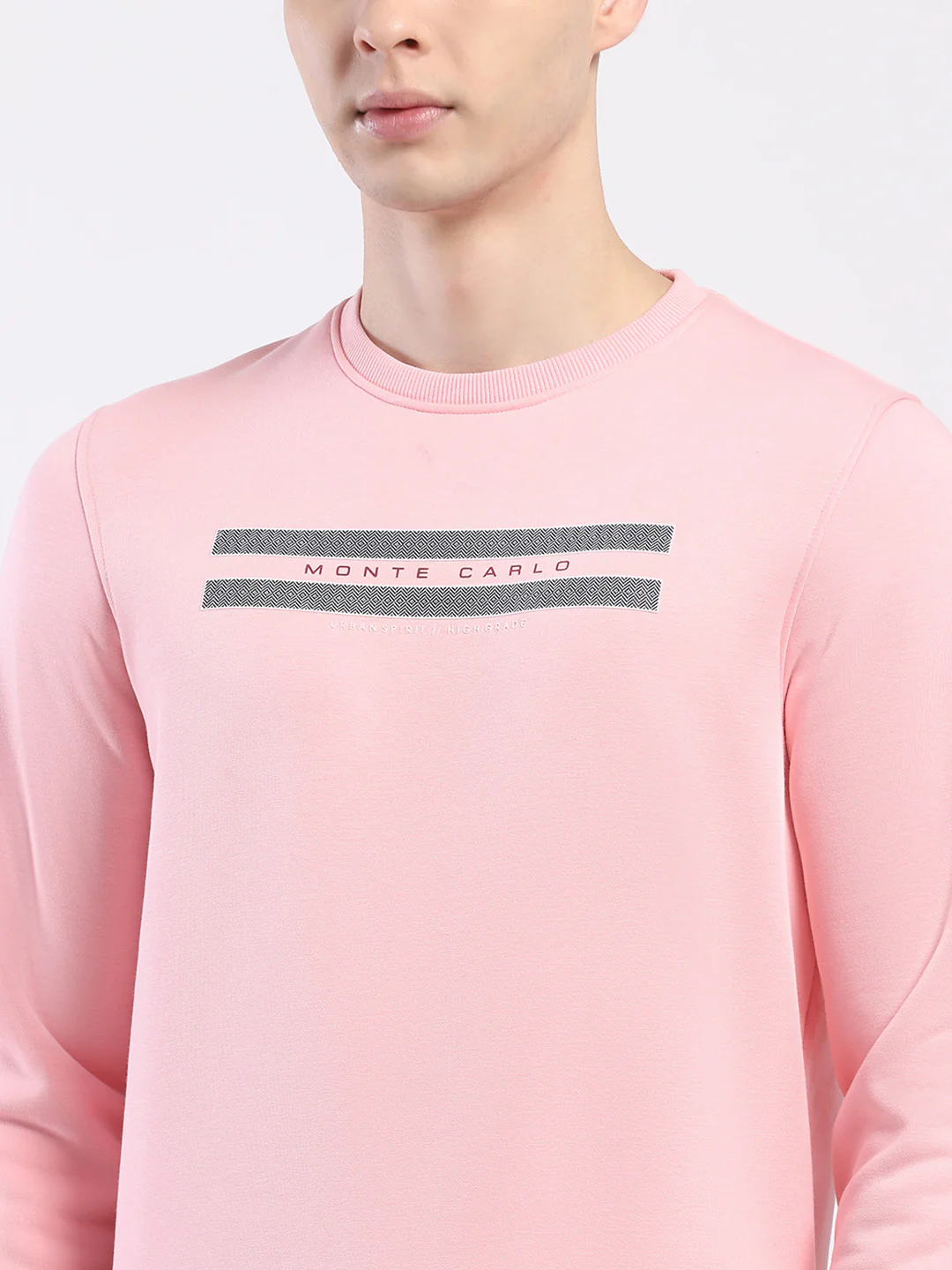 Men Pink Solid Round Neck Full Sleeve Sweatshirt - Image 7