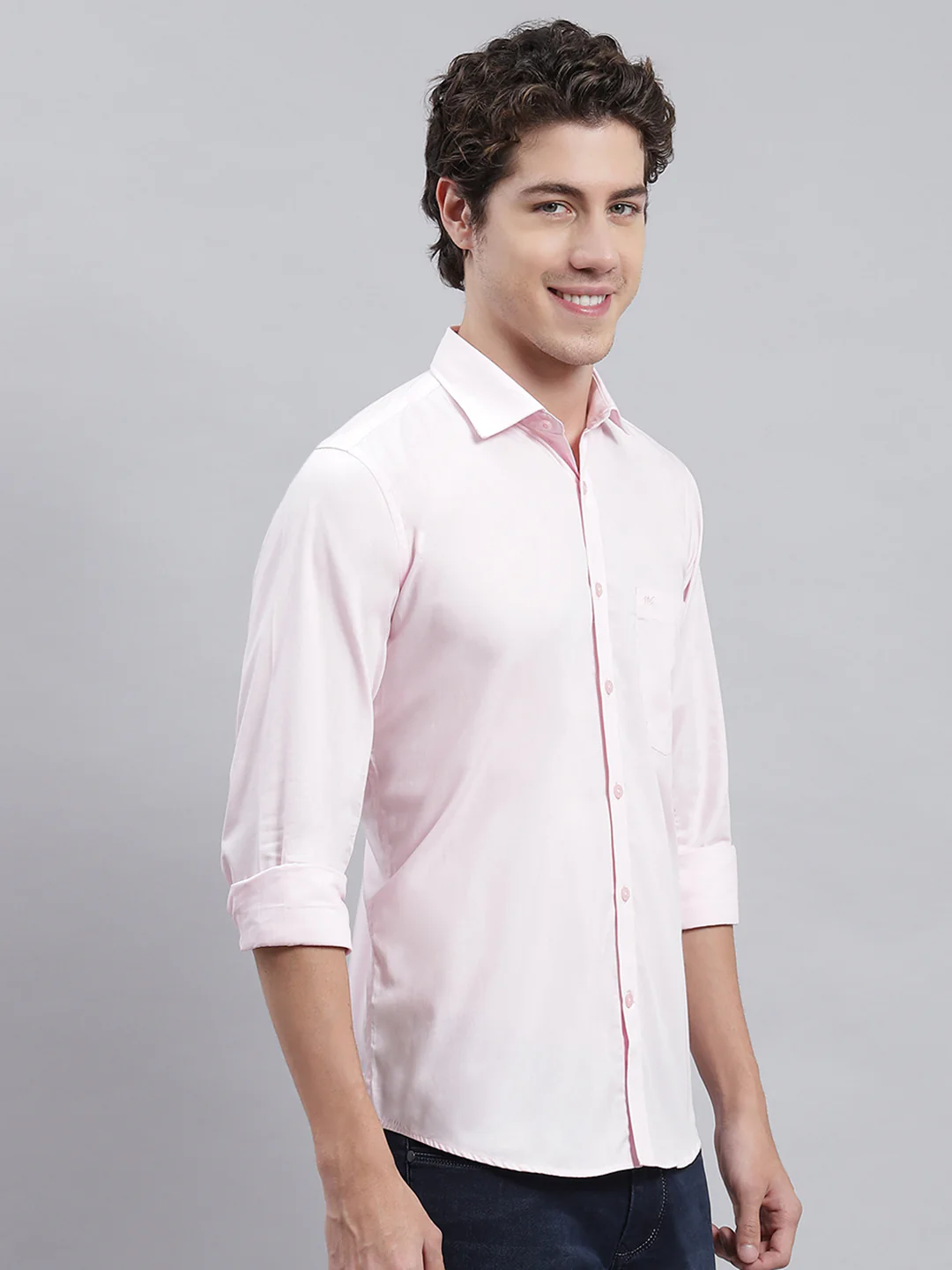 Men Pink Solid Shirt - Image 3