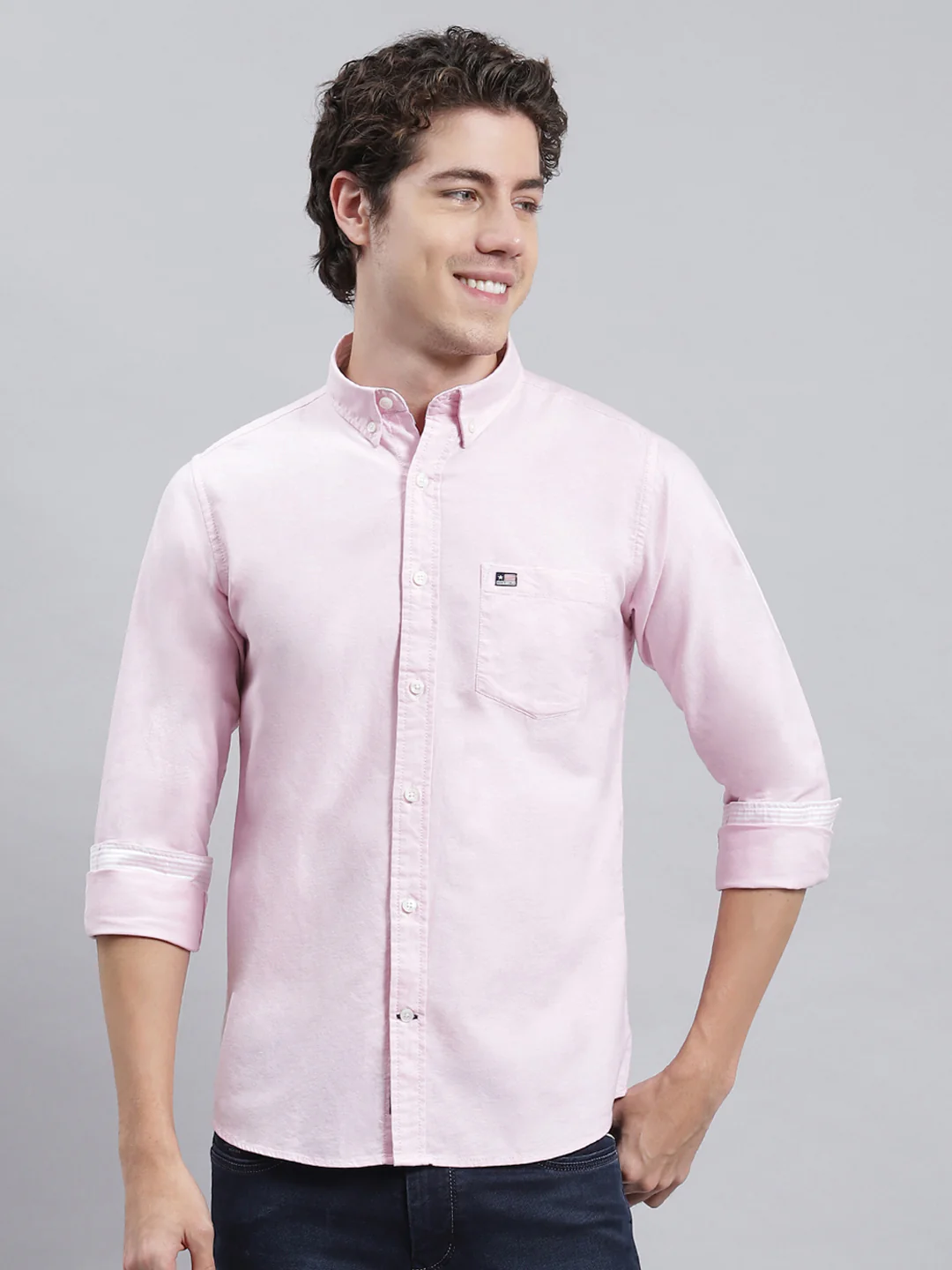 Men Pink Solid Shirt - Image 2