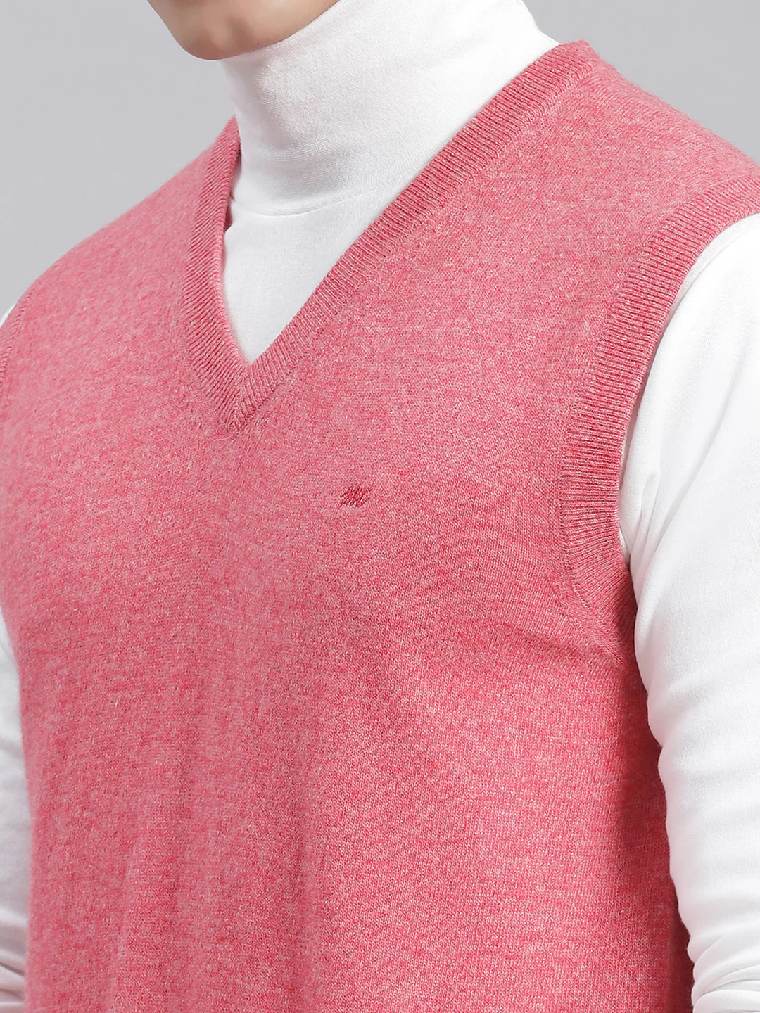 Men Pink Solid V Neck Sleeveless Sweaters/Pullovers - Image 6