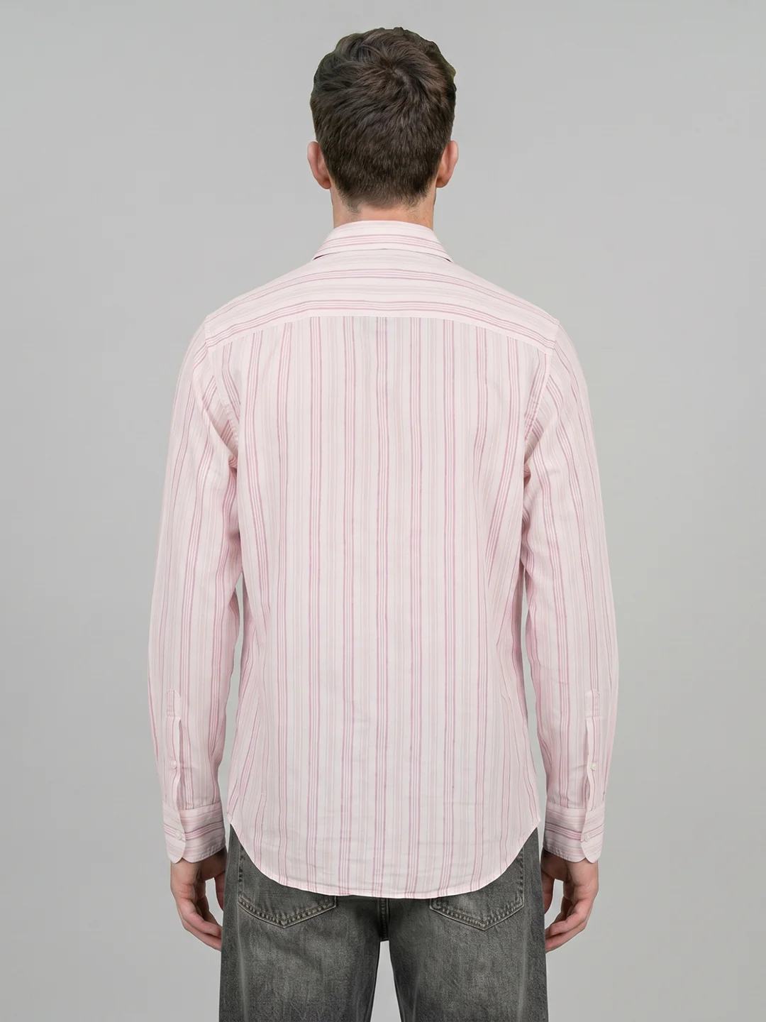 Men Pink Stripe Collar Full Sleeve Shirt - Image 4